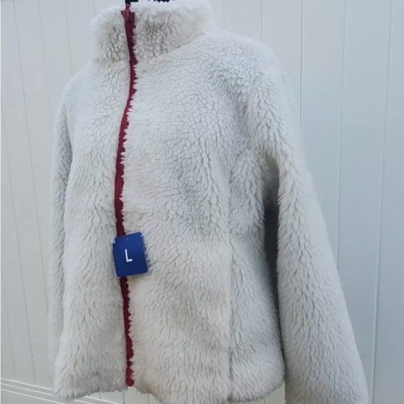 Tommy Hilfiger Women's Zip Front Solid Sherpa Jacket, Sailcloth, Large   - Picture 6 of 16